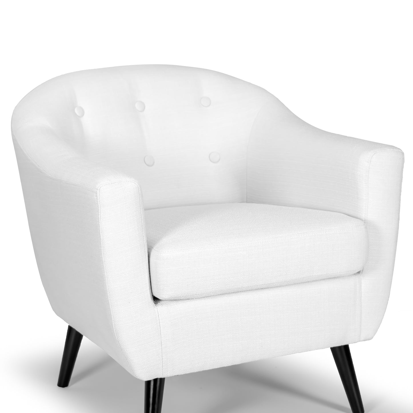 Alena Cream Fabric Arm Chair with Button Back and Black Wood Legs
