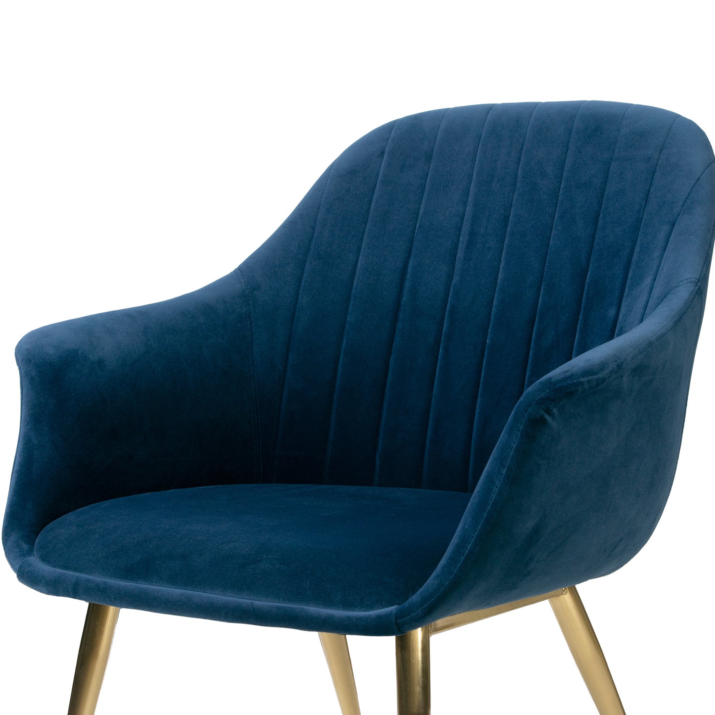 Angela Blue Velvet Accent Chair with Golden Metal Legs Stitching Accent