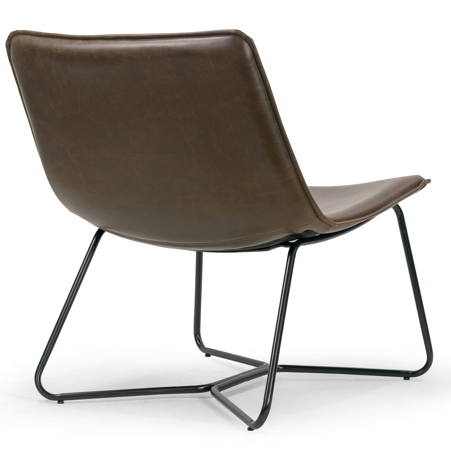 Anwar Brown Faux Leather Wide Seating Accent Chair with Metal Legs