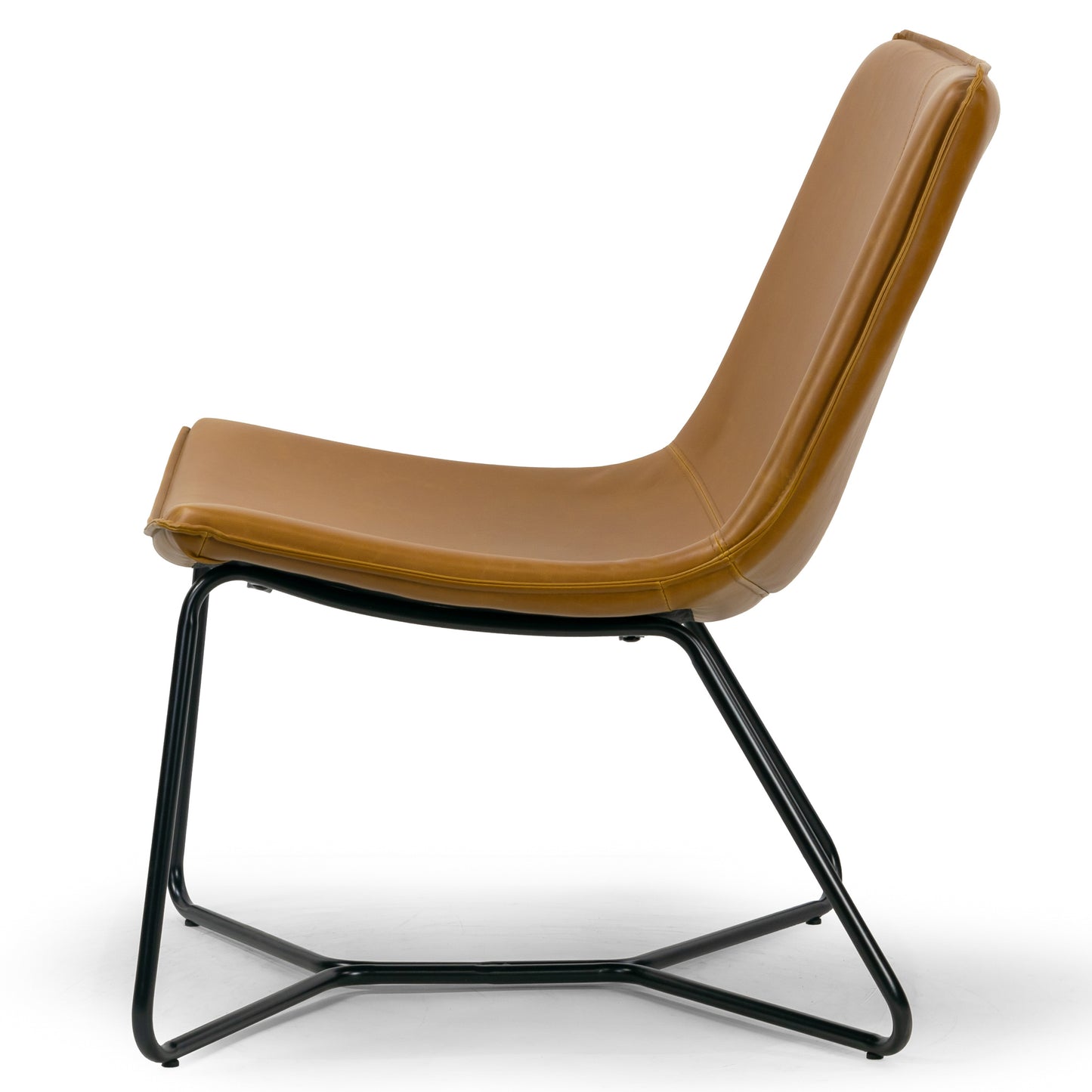 Anwar Light Brown Faux Leather Wide Seating Accent Chair with Metal Legs