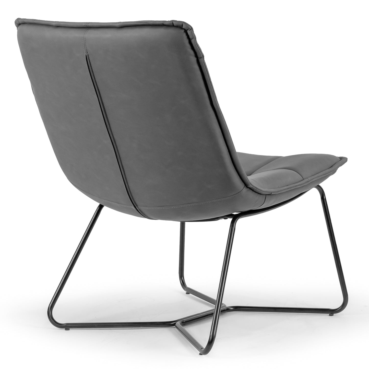 Aurele Grey Faux Leather Armless Accent Chair with Black Metal Legs
