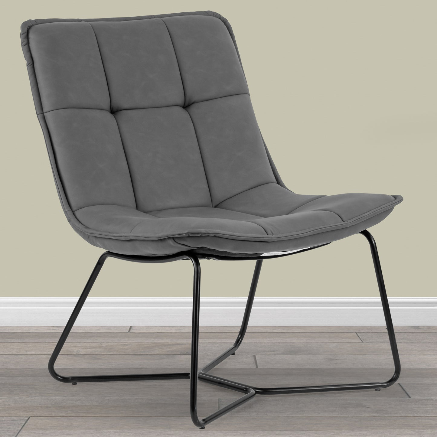 Aurele Grey Faux Leather Armless Accent Chair with Black Metal Legs
