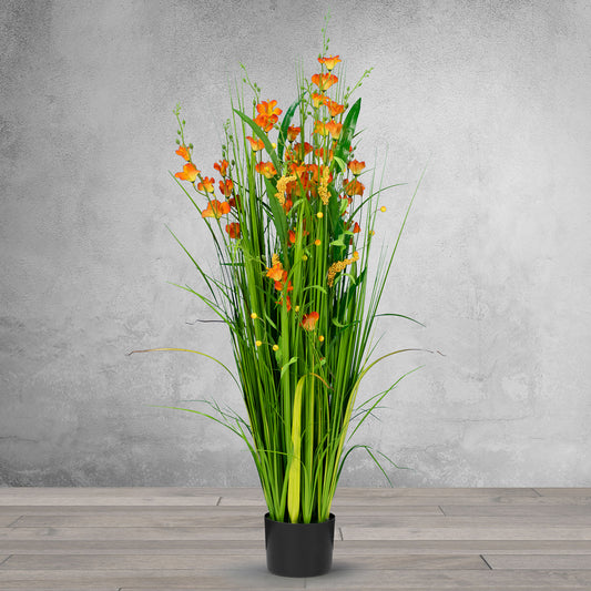 4 Feet High Artificial Reed with Decorative Orange Flowers