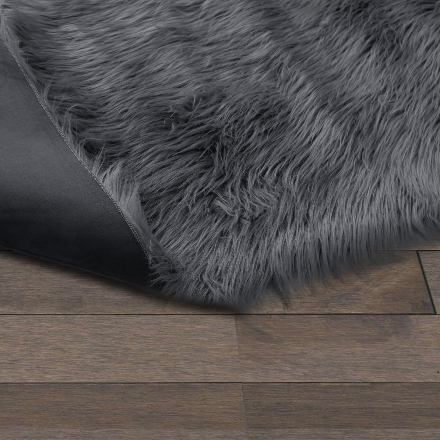 Aileen Faux Sheepskin Fur Area Rug Grey Rectangular 5x3