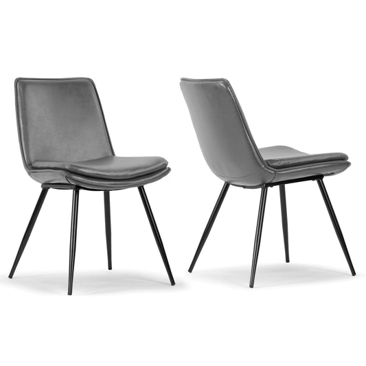 Set of 2 Avalon Grey Faux Leather Dining Chair with Black Metal Legs