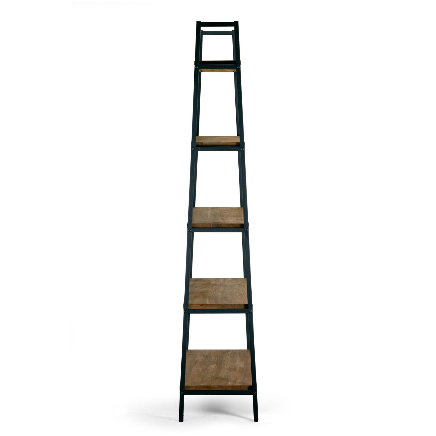 Ailis 71.5" Brown Pine Wood Metal Frame Etagere Bookcase Five-shelf Media Tower