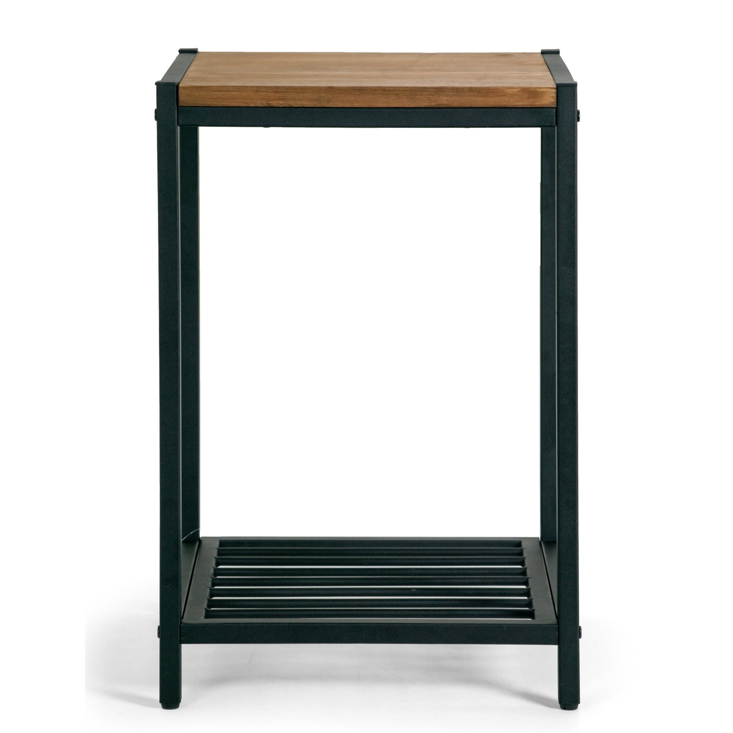 Ailis Brown Pine Wood Black Metal Frame End Table Accent Table