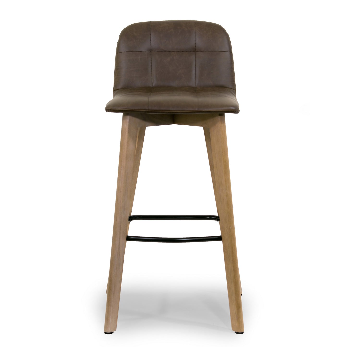 Set of 2 Aggie Dark Brown Faux Leather Retro Modern Bar Stool with Oak Legs