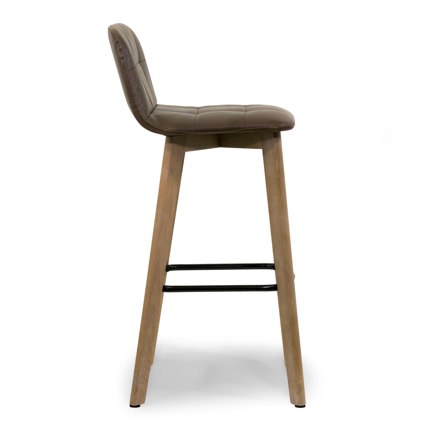 Set of 2 Aggie Dark Brown Faux Leather Retro Modern Bar Stool with Oak Legs