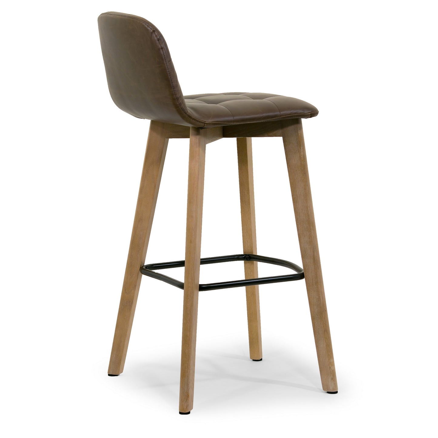 Set of 2 Aggie Dark Brown Faux Leather Retro Modern Bar Stool with Oak Legs