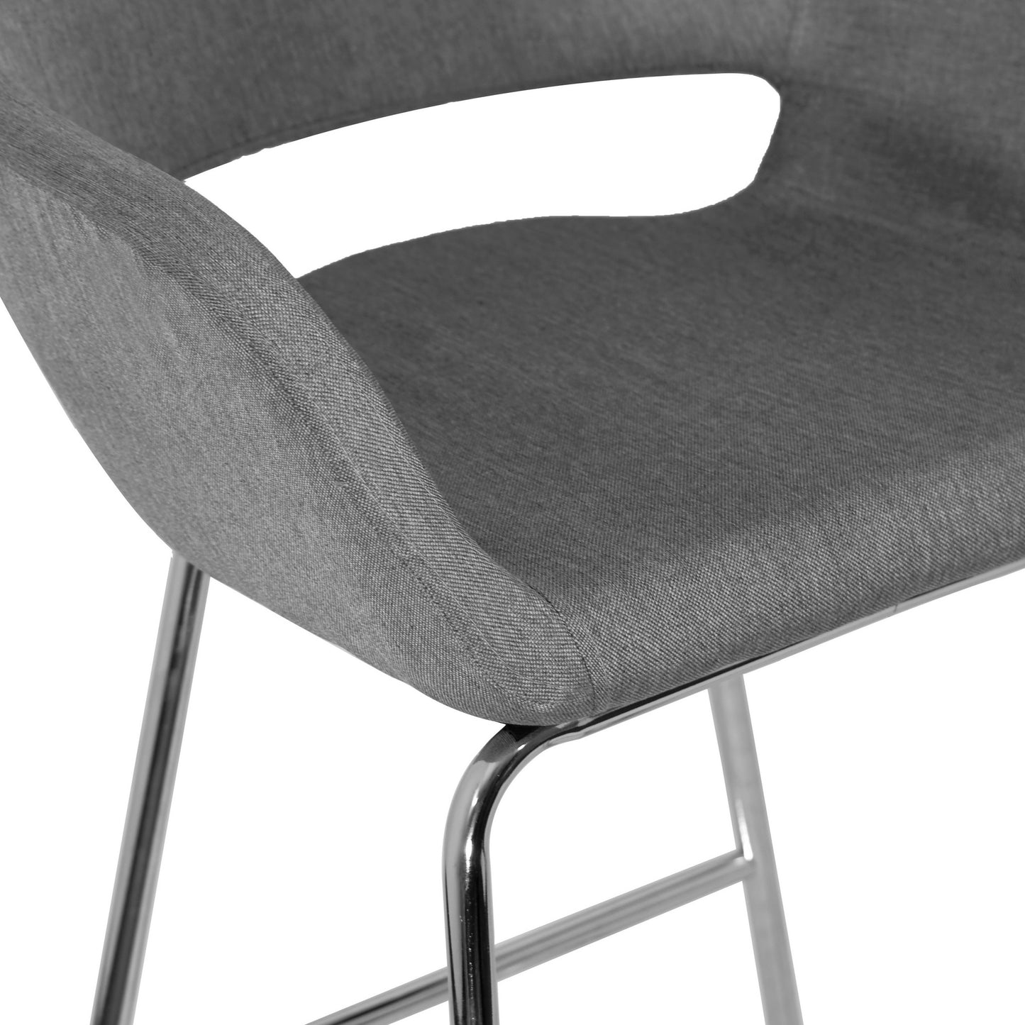 Set of 2 Ahava Modern Grey Fabric Bar Stool with Chrome Frame