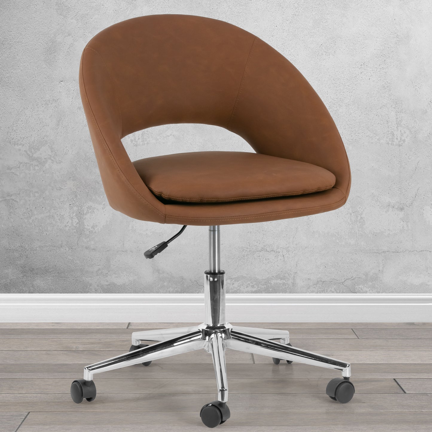 Aura Light Brown Faux Leather Adjustable Height Swivel Office Chair with Wheel Base