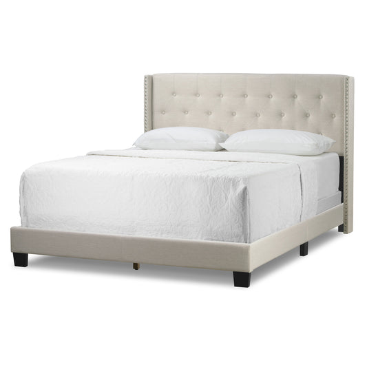 Asali Beige Fabric Twin Bed with Button Tufting and Nail Headed Wings