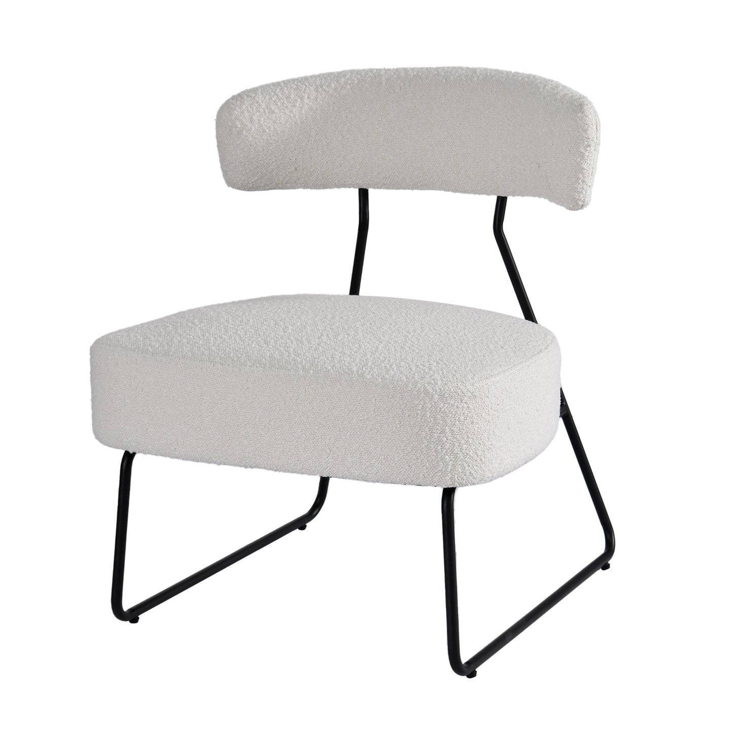 Set of 2 Bell White Boucle Fabric Accent Chairs with Black Iron Legs