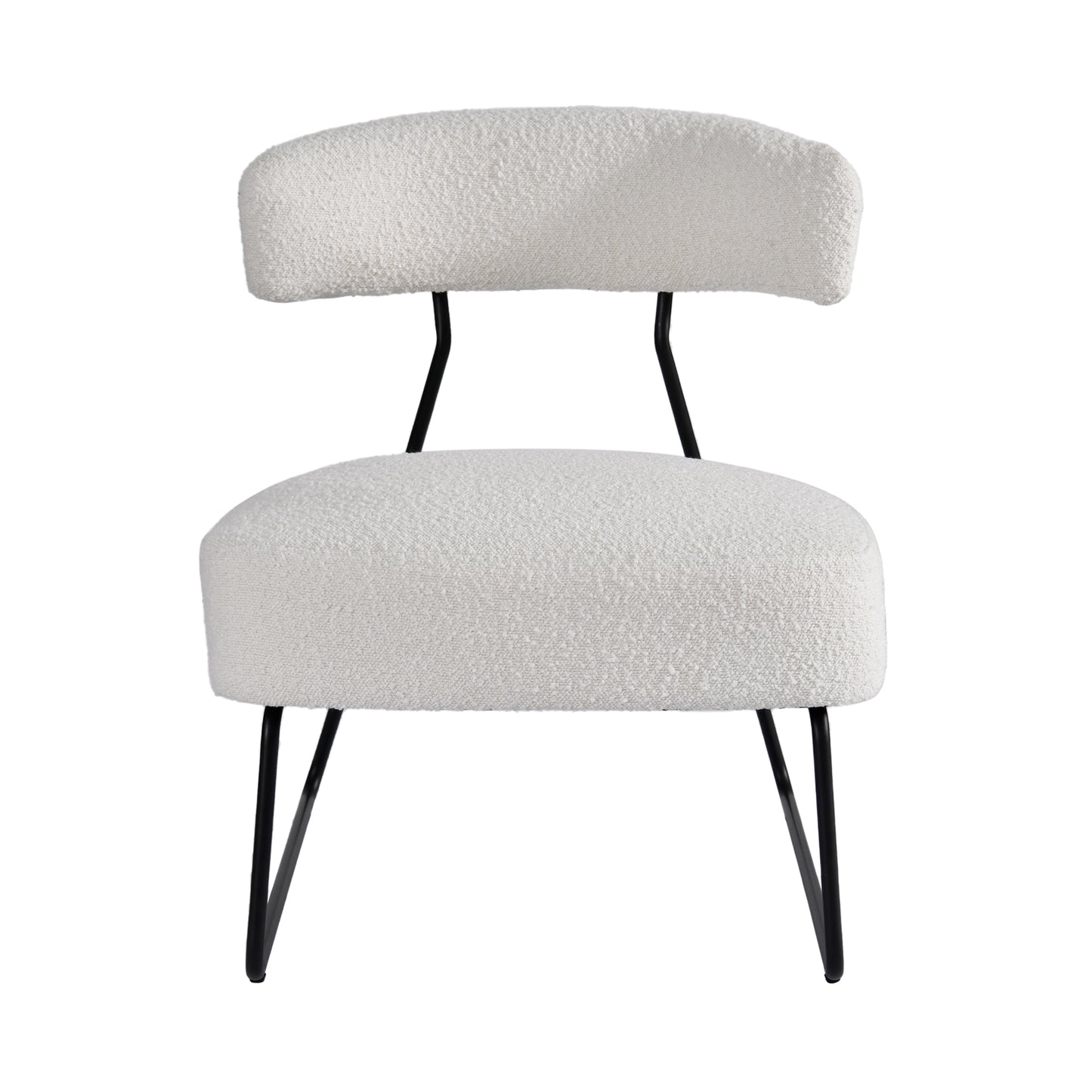 Set of 2 Bell White Boucle Fabric Accent Chairs with Black Iron Legs