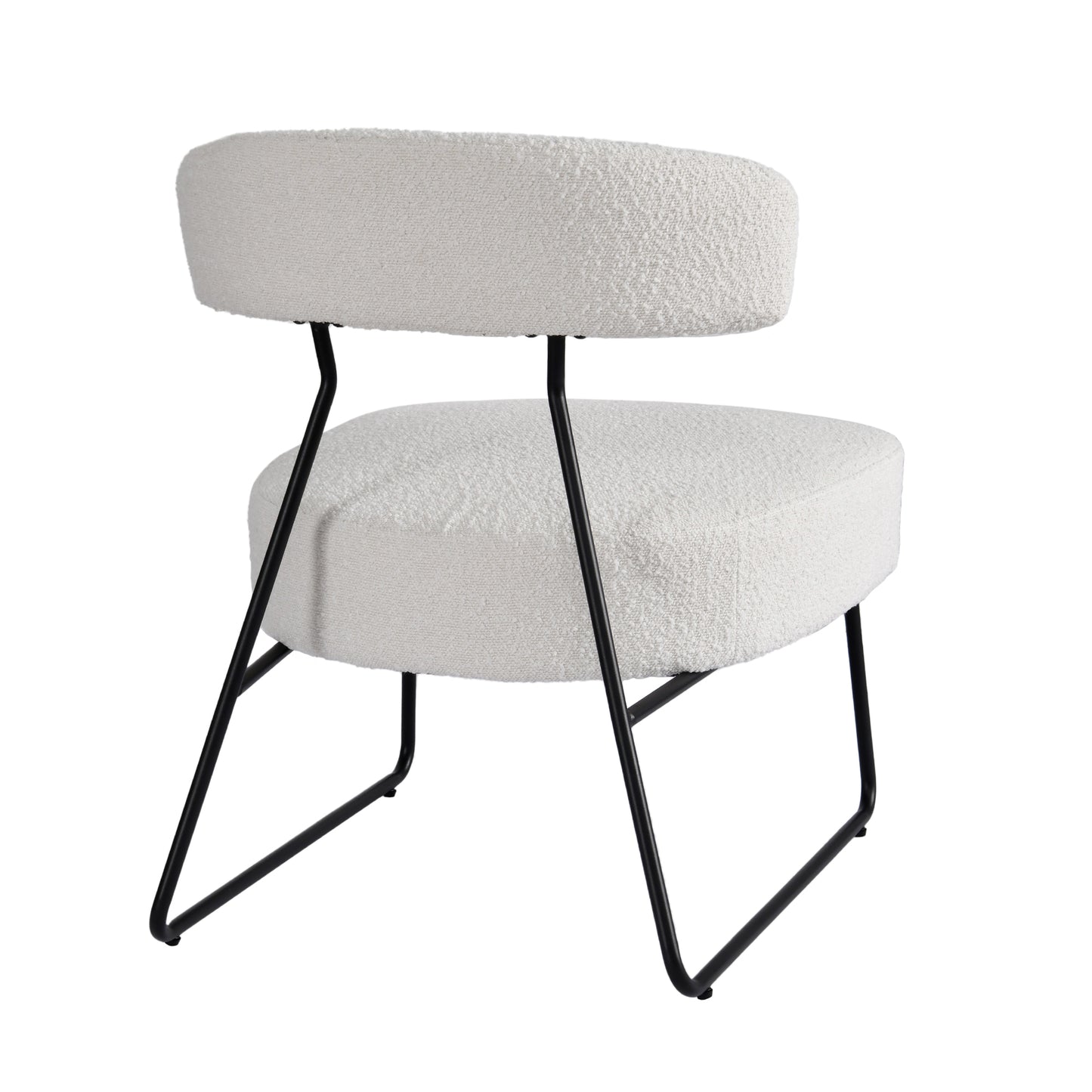 Set of 2 Bell White Boucle Fabric Accent Chairs with Black Iron Legs