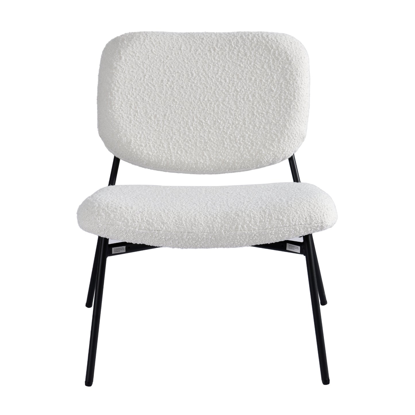 Set of 2 Bellamy White Boucle Fabric Accent Chairs with Black Iron Legs