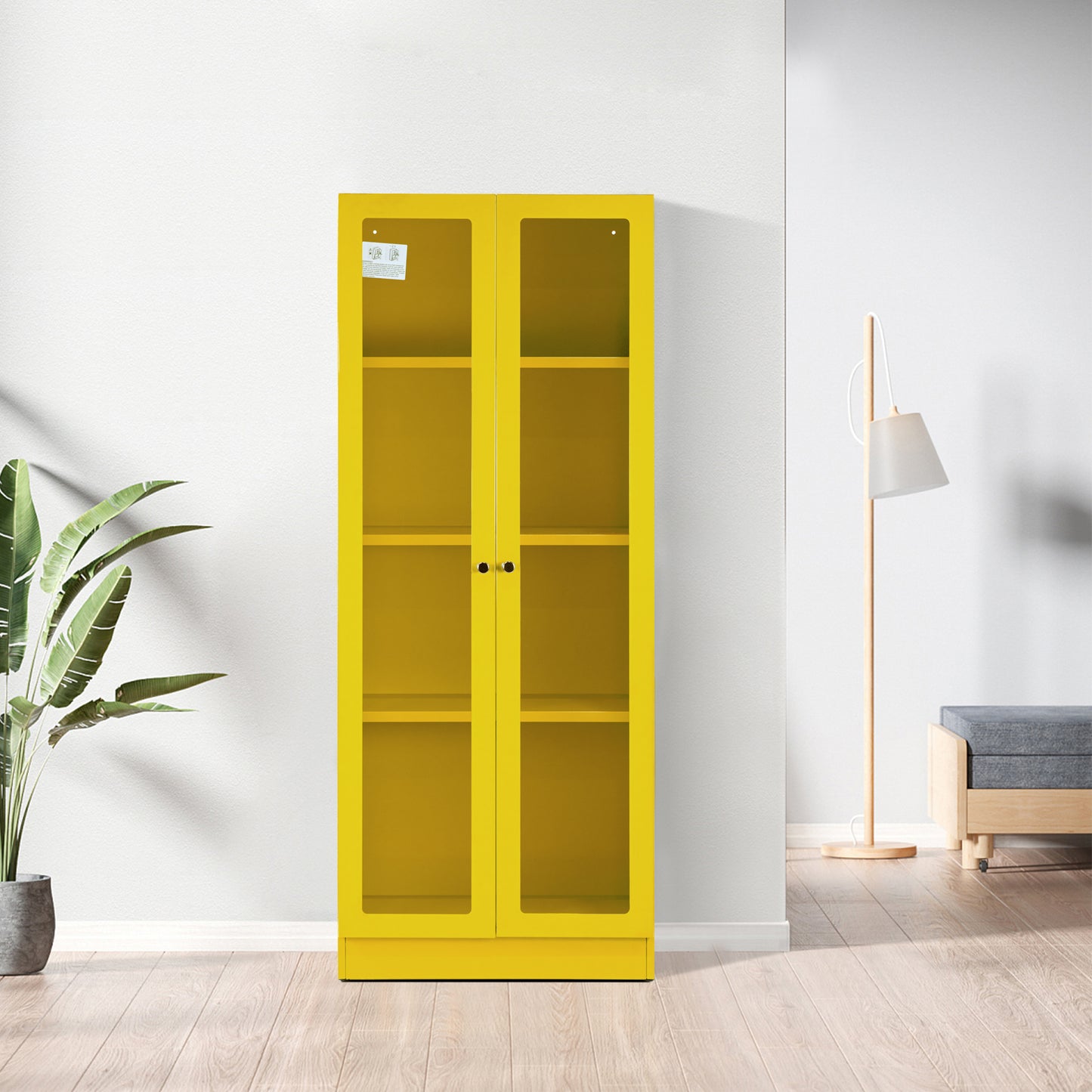 Avice 59-inch Yellow French Door Metal Cabinet