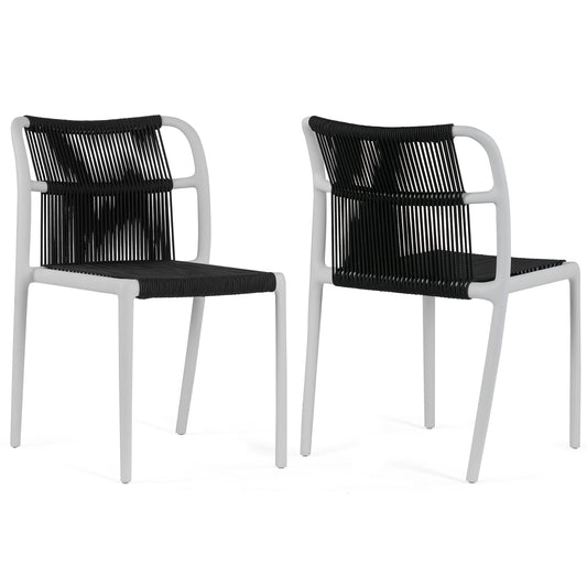 Set of 2 Belden Black Woven Rope Fabric Dining Chair with Plastic Frame