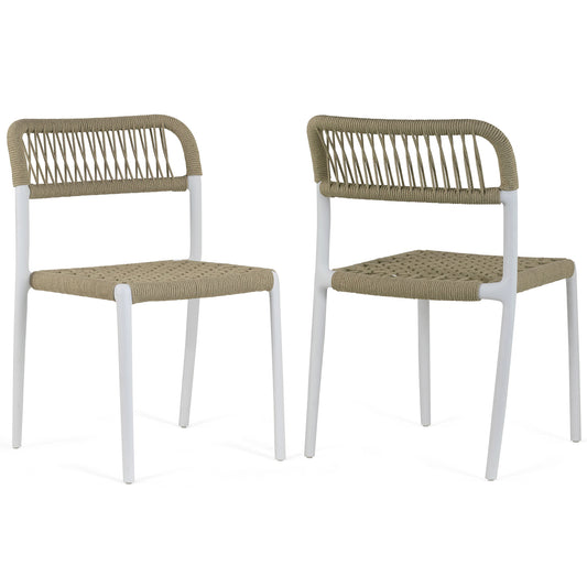 Set of 2 Belen Beige Woven Rope Fabric Dining Chair with Plastic Frame