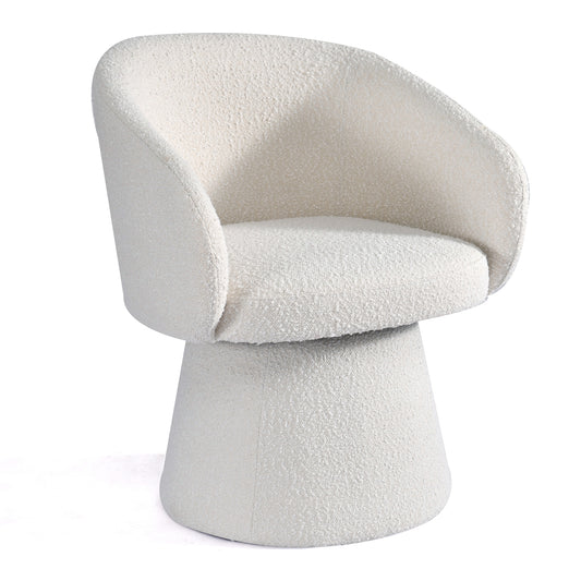 Belle White Boucle Fabric Dining Chair with Swivel Base