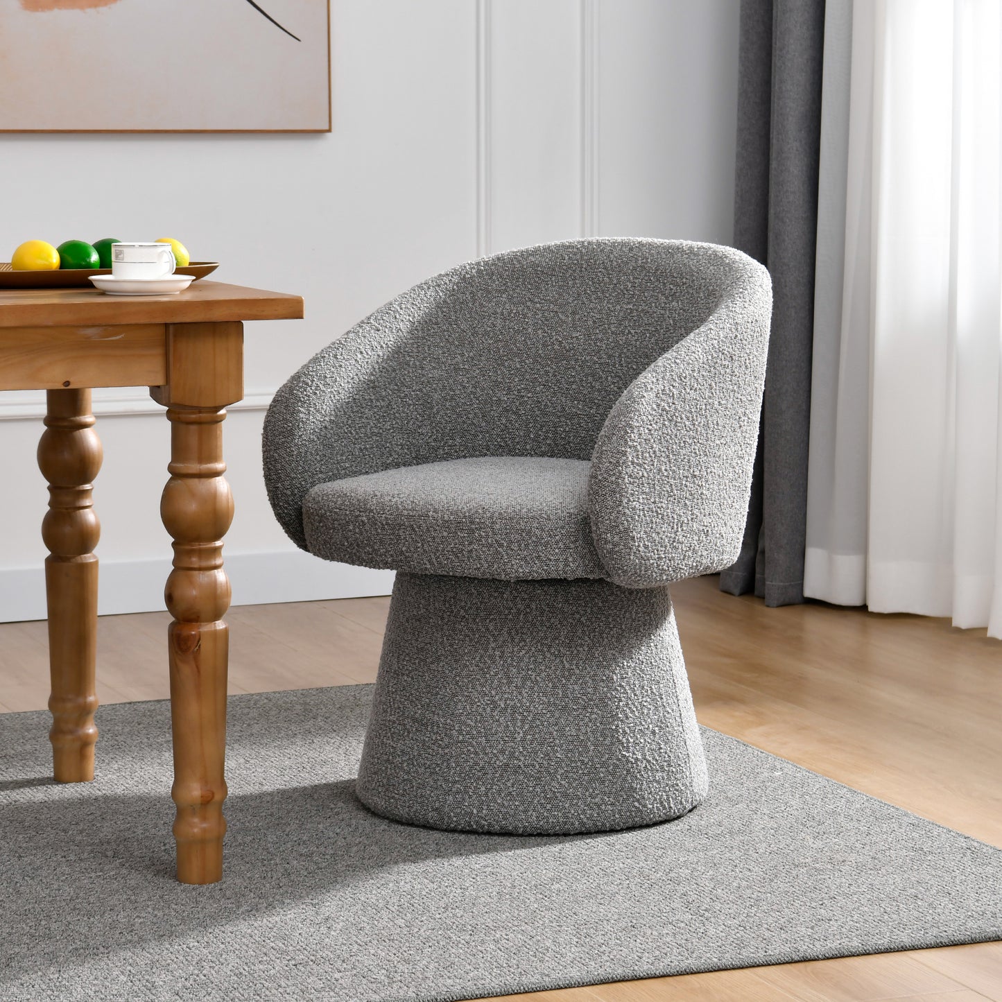 Belle Gray Boucle Fabric Dining Chair with Swivel Base