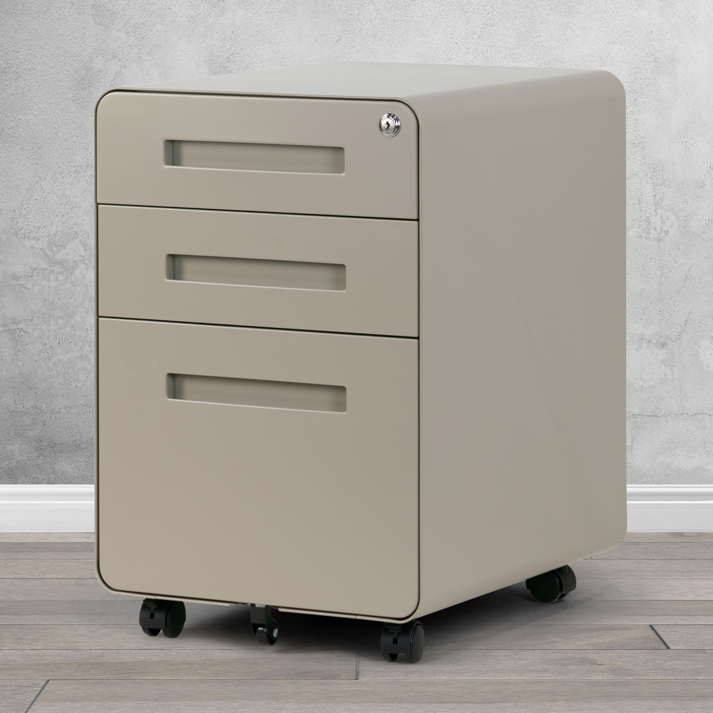 Aviya Gray 3-Drawer File Cabinet with Lock and Wheels