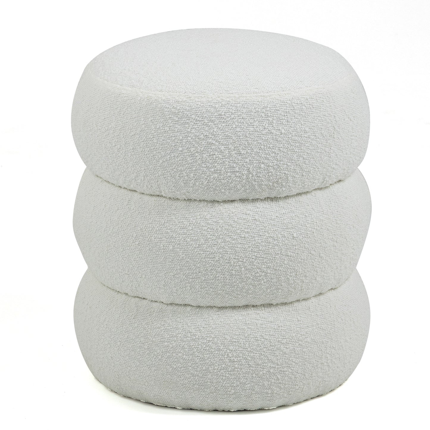 Azaria White Boucle Fabric Round Tufted Ottoman