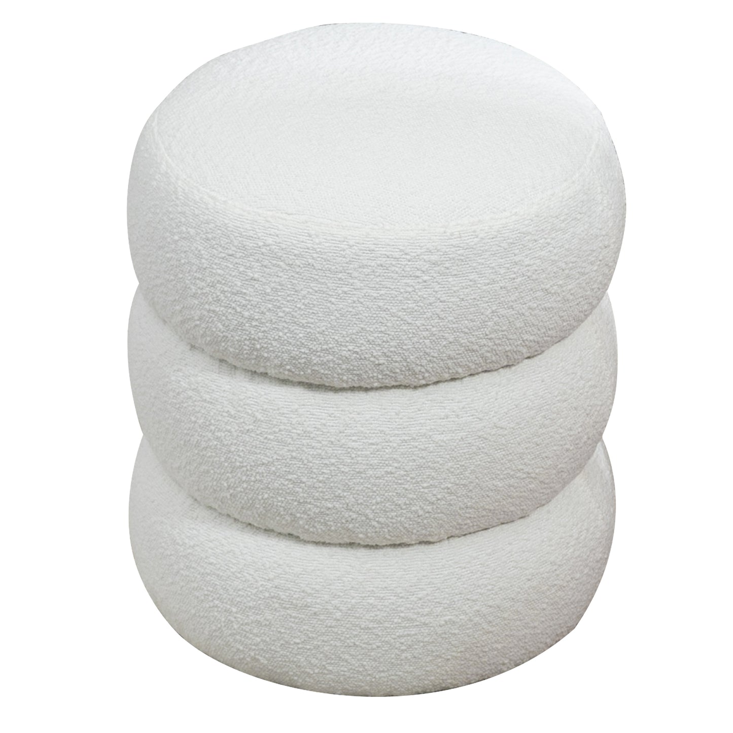 Azaria White Boucle Fabric Round Tufted Ottoman