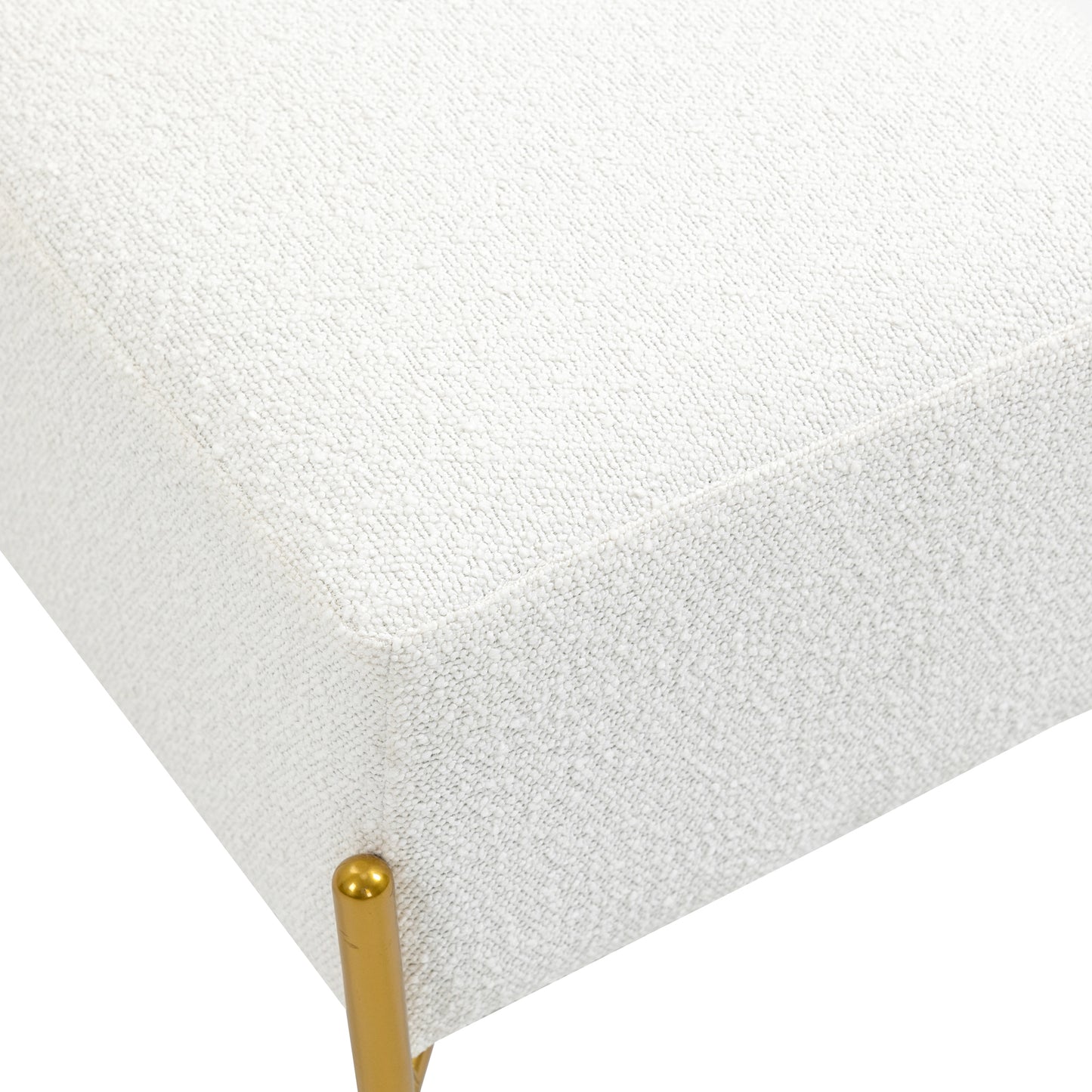 Aysha White Boucle Fabric Cube Ottoman with Gold Accent Legs