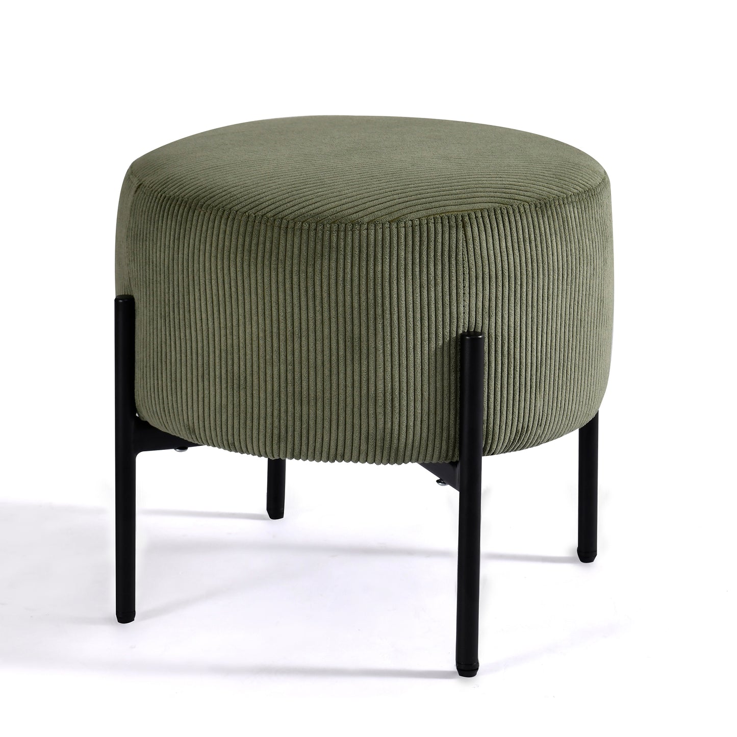 Bellatrix Green Corduroy Fabric Ottoman with Black Iron Legs