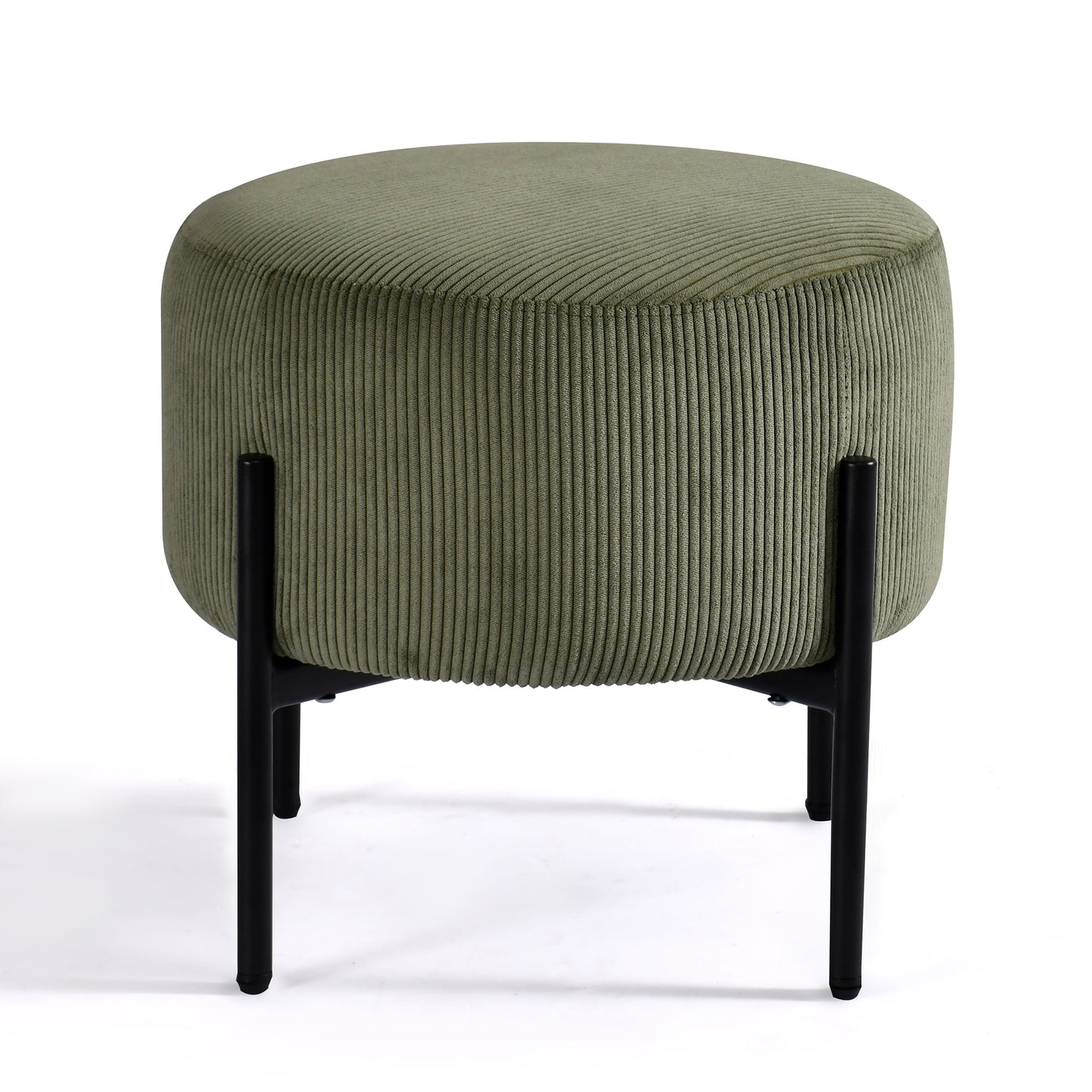 Bellatrix Green Corduroy Fabric Ottoman with Black Iron Legs