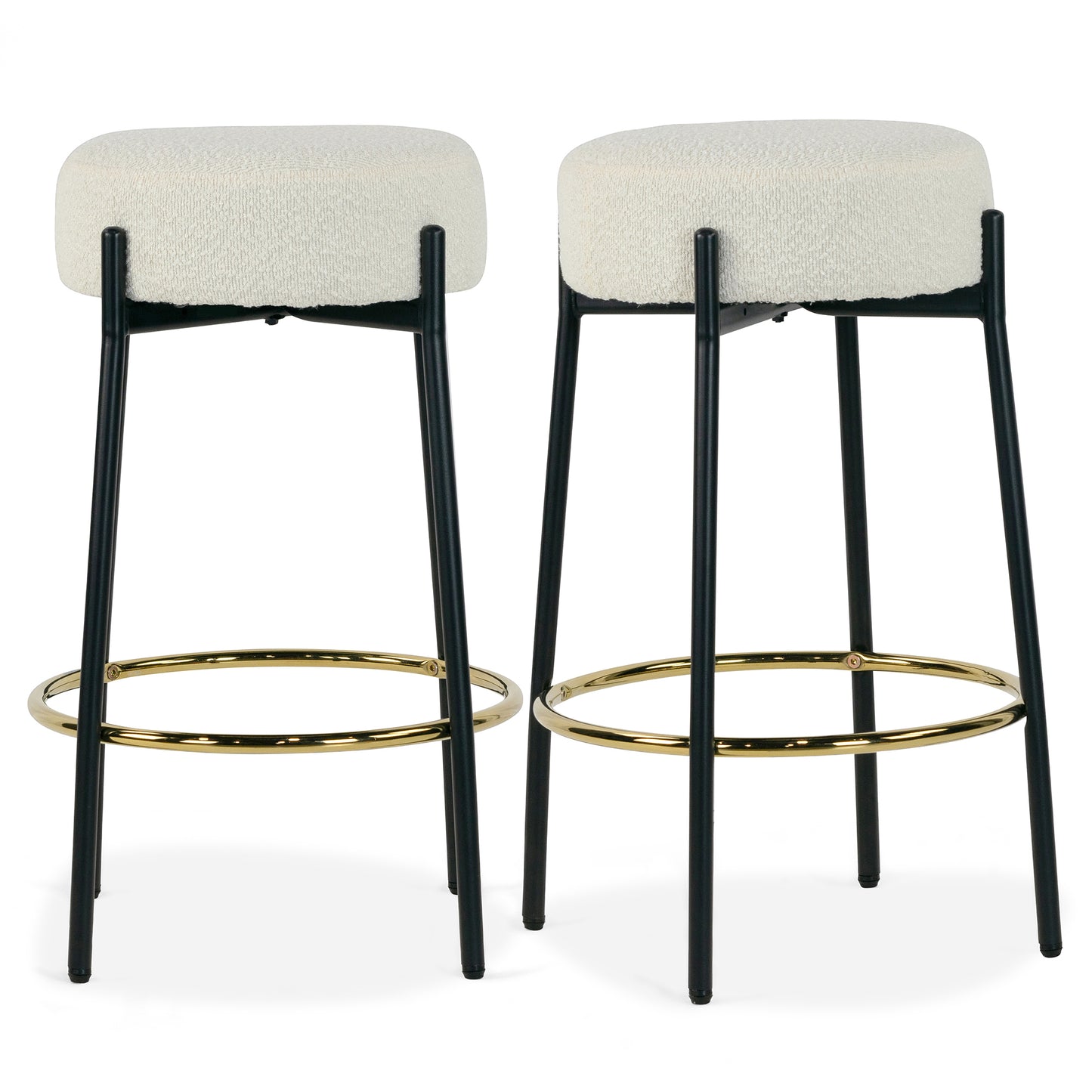 Set of 2 Avner Beige Boucle Backless Counter Stool with Black Metal Legs