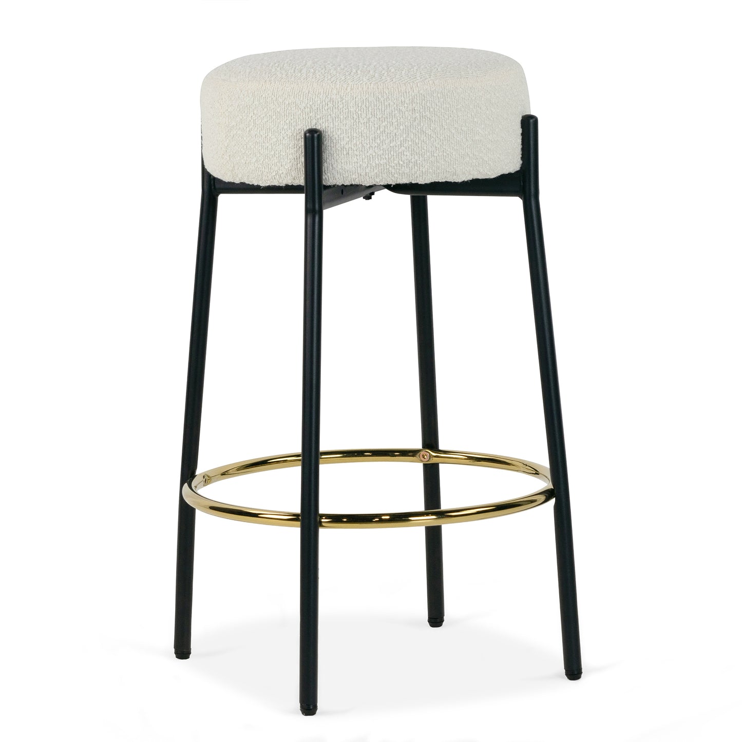 Set of 2 Avner Beige Boucle Backless Counter Stool with Black Metal Legs