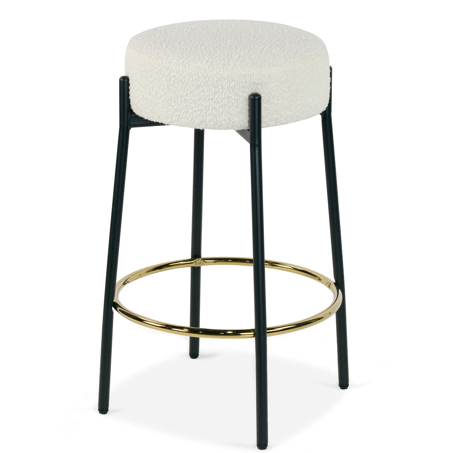 Set of 2 Avner Beige Boucle Backless Counter Stool with Black Metal Legs