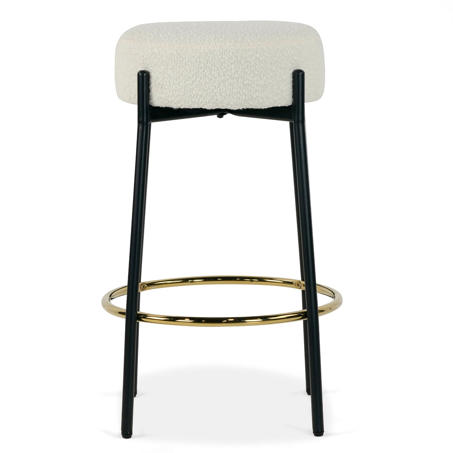 Set of 2 Avner Beige Boucle Backless Counter Stool with Black Metal Legs