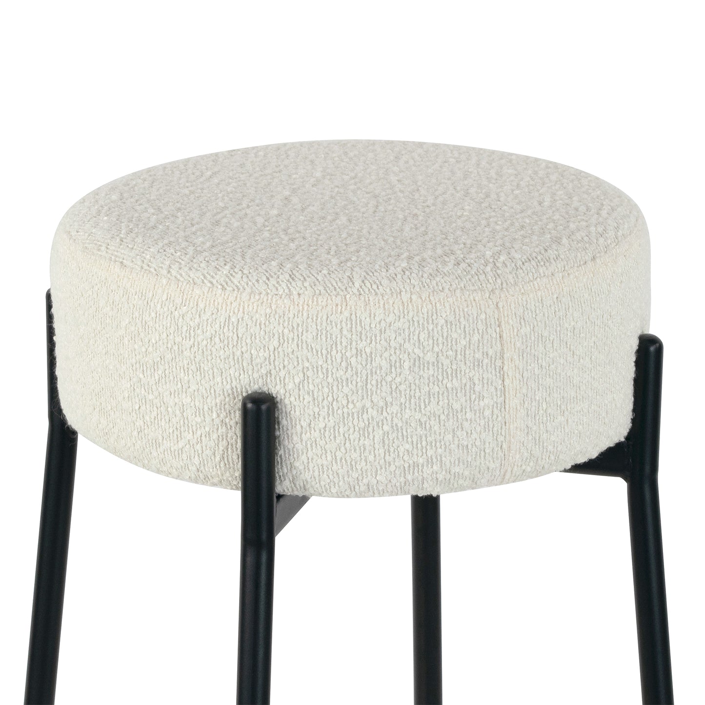 Set of 2 Avner Beige Boucle Backless Counter Stool with Black Metal Legs