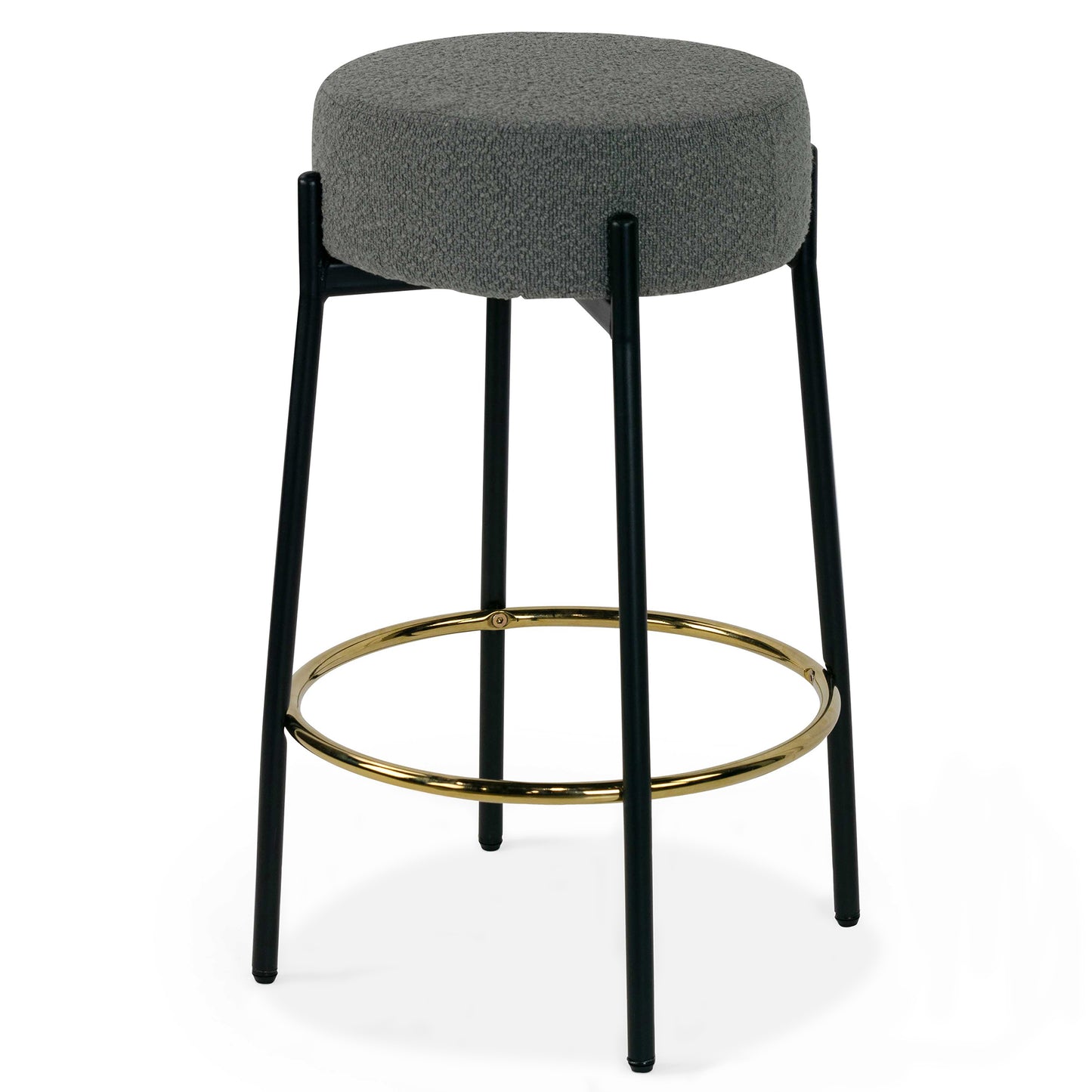 Set of 2 Avner Gray Boucle Backless Counter Stool with Black Metal Legs