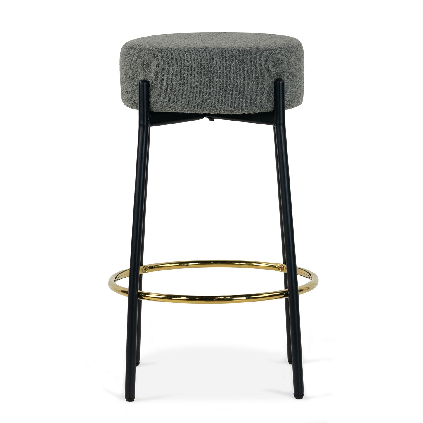 Set of 2 Avner Gray Boucle Backless Counter Stool with Black Metal Legs