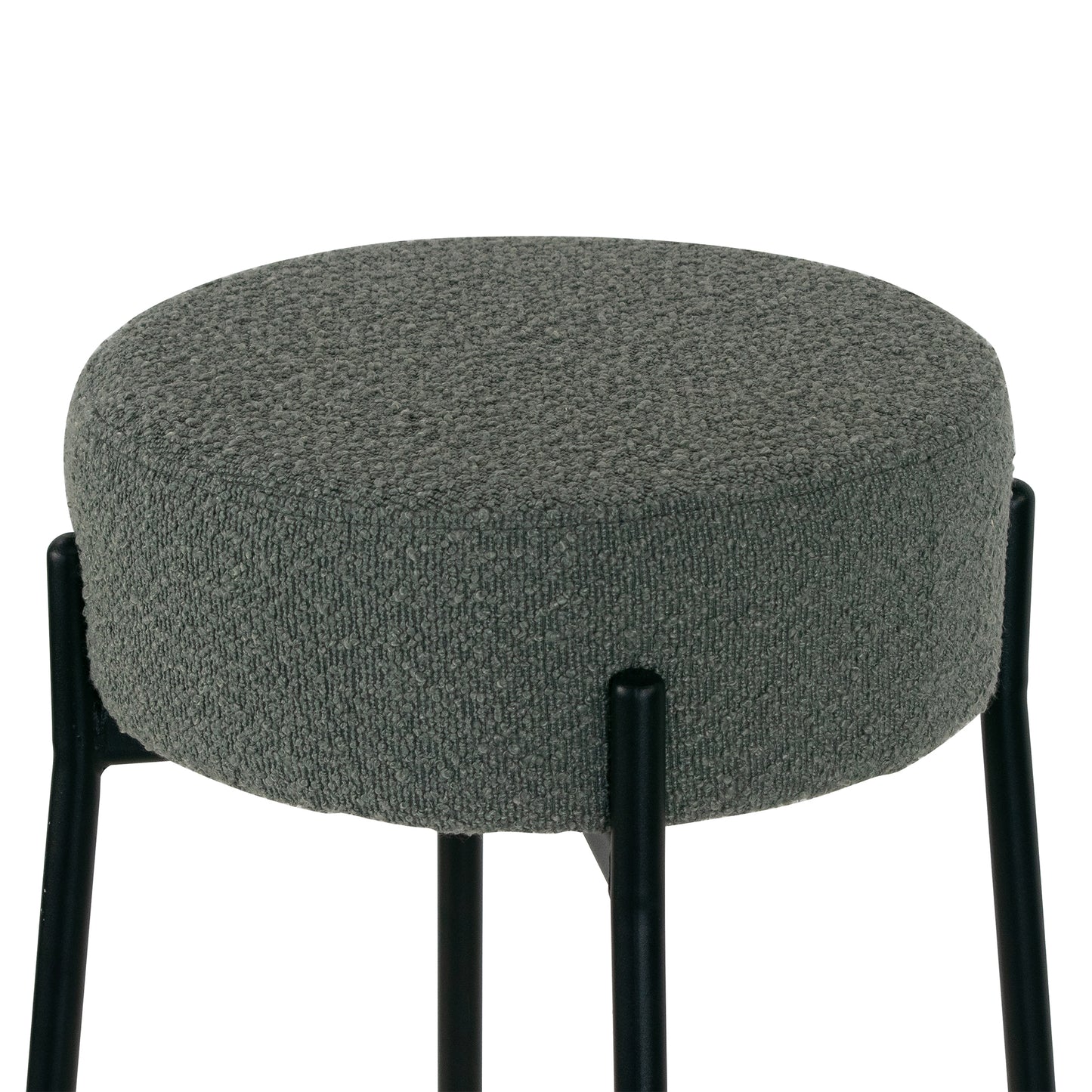 Set of 2 Avner Gray Boucle Backless Counter Stool with Black Metal Legs