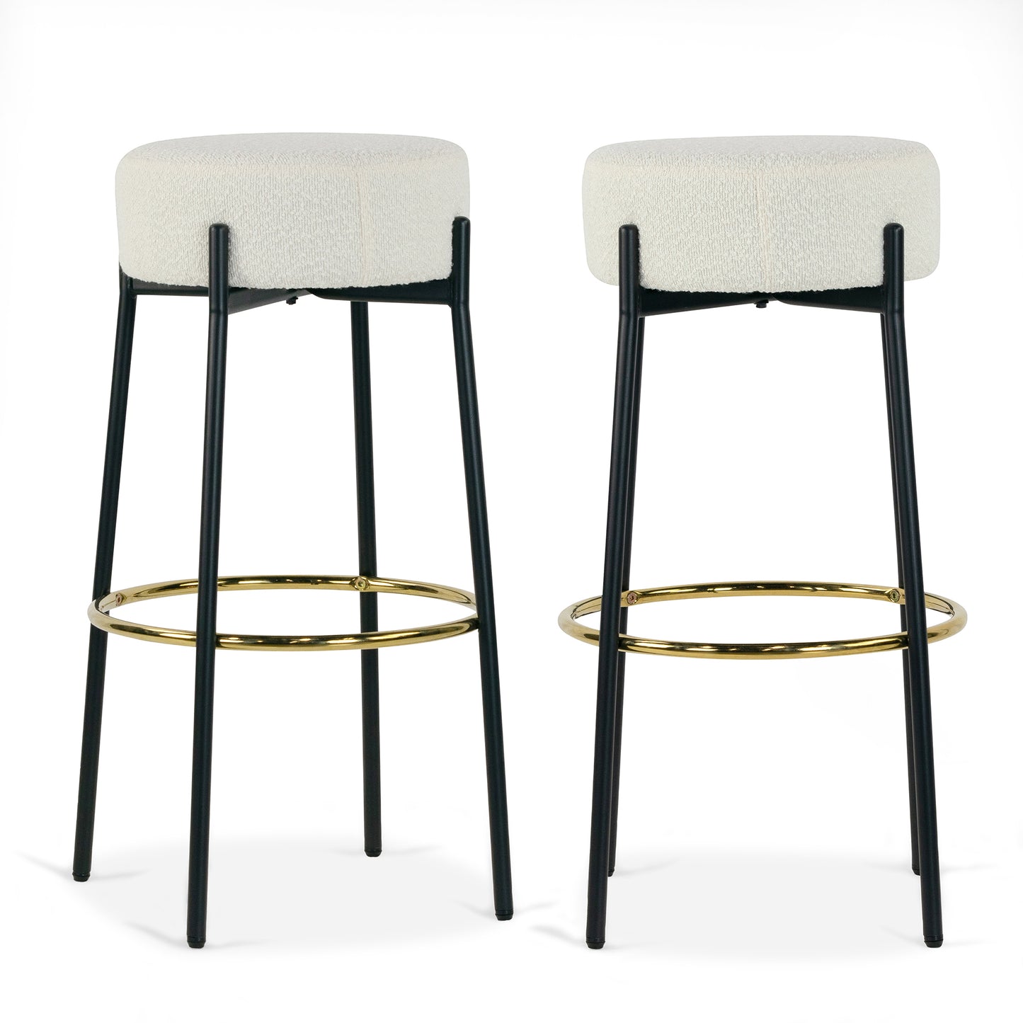 Set of 2 Avon Beige Boucle Backless Bar Stool with Black Metal Legs