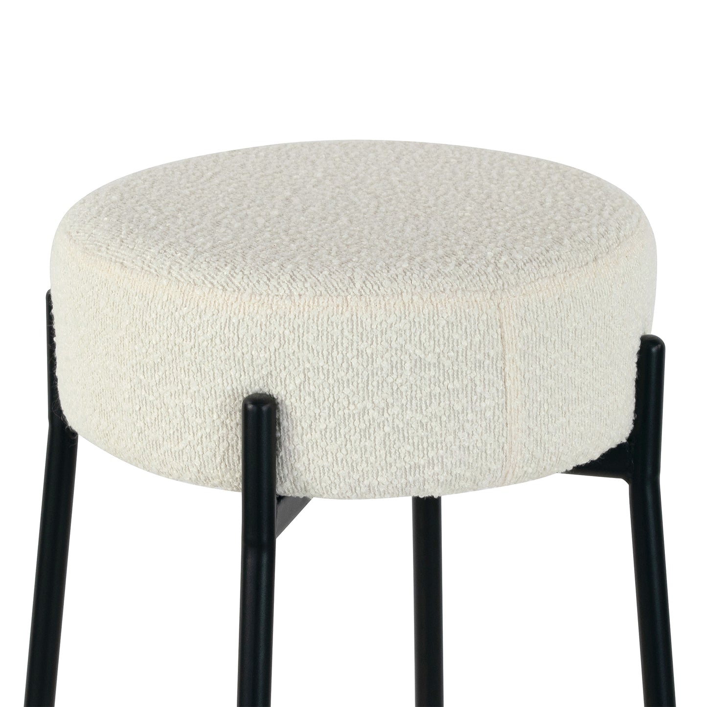 Set of 2 Avon Beige Boucle Backless Bar Stool with Black Metal Legs