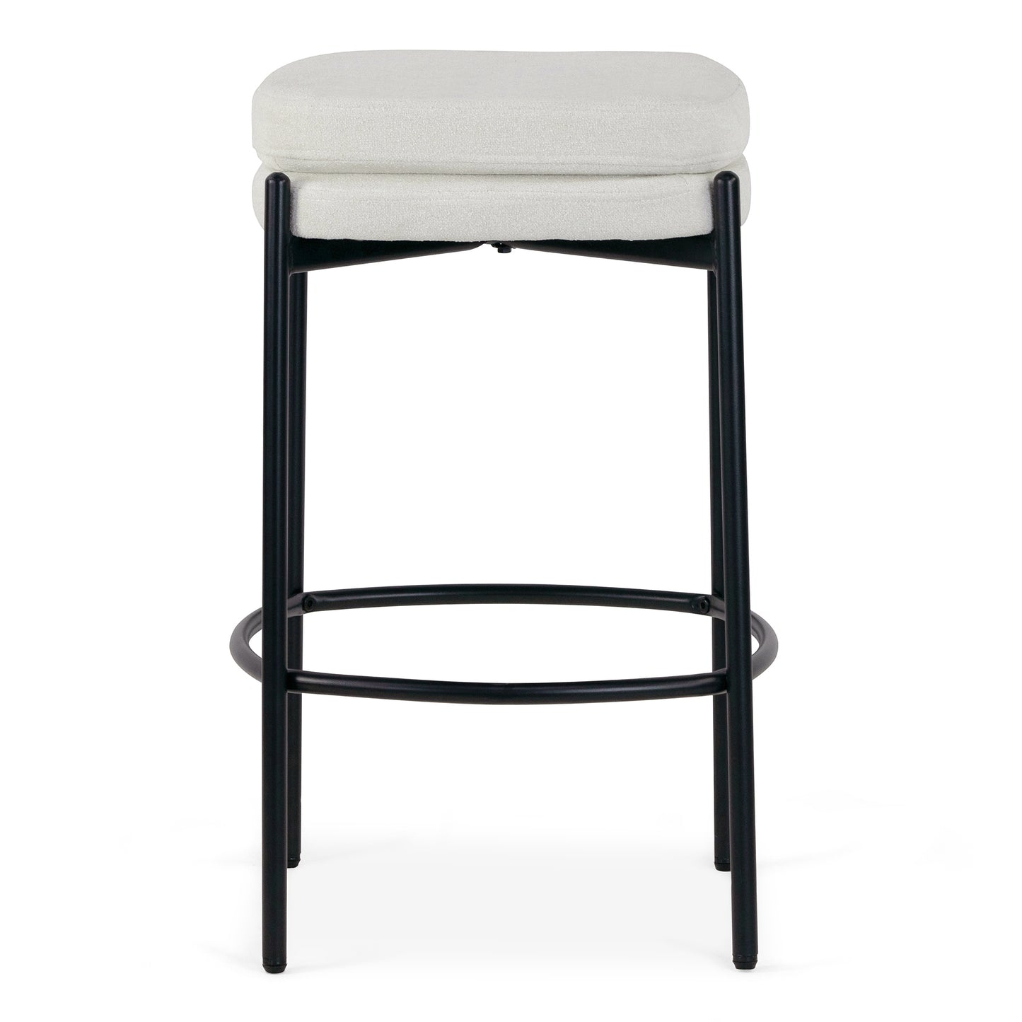 Set of 2 Avril White Boucle Backless Counter Stool with Black Metal Legs