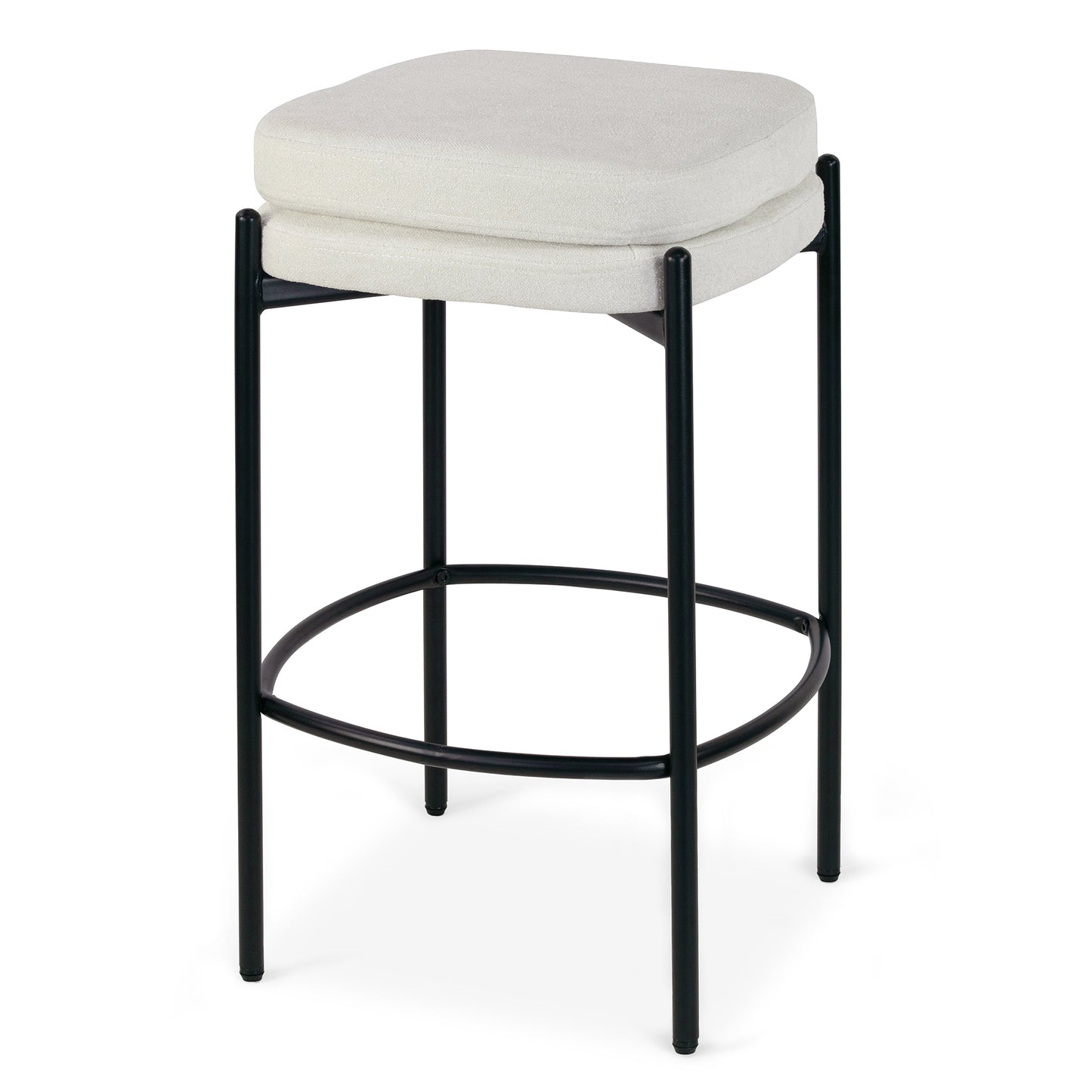 Set of 2 Avril White Boucle Backless Counter Stool with Black Metal Legs