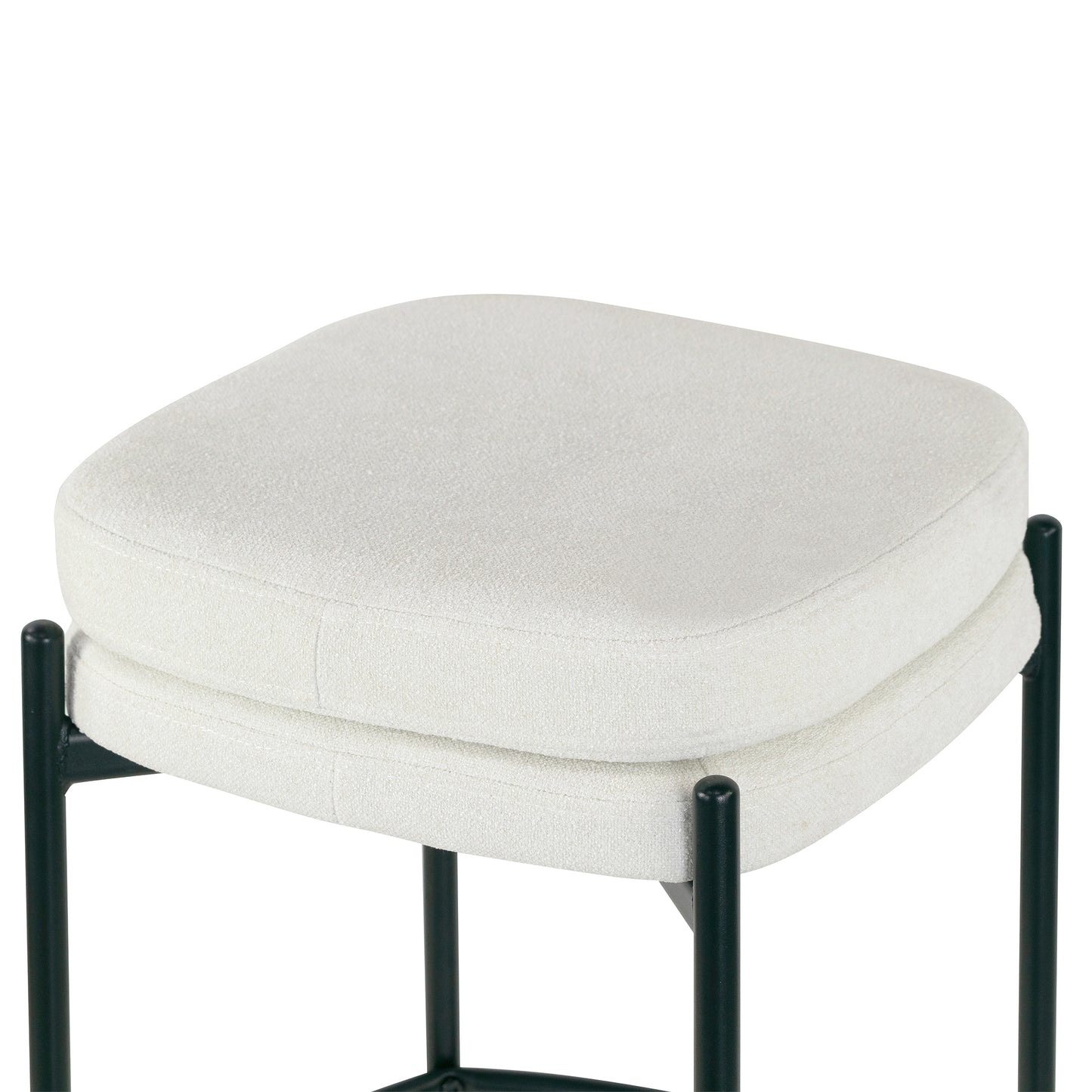 Set of 2 Avril White Boucle Backless Counter Stool with Black Metal Legs