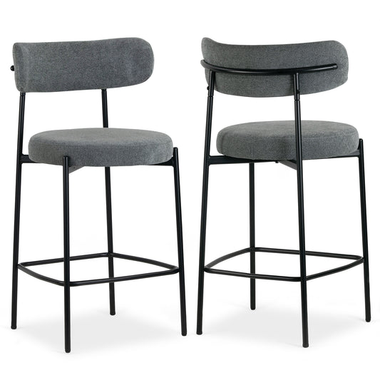 Set of 2 Awen Gray Boucle Counter Stool with Black Legs