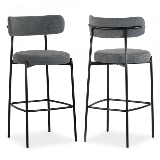 Set of 2 Awen Gray Boucle Bar Stool with Black Legs