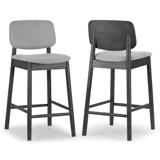 Set of 2 Azura Gray Fabric Counter Stool with Black Wood Legs