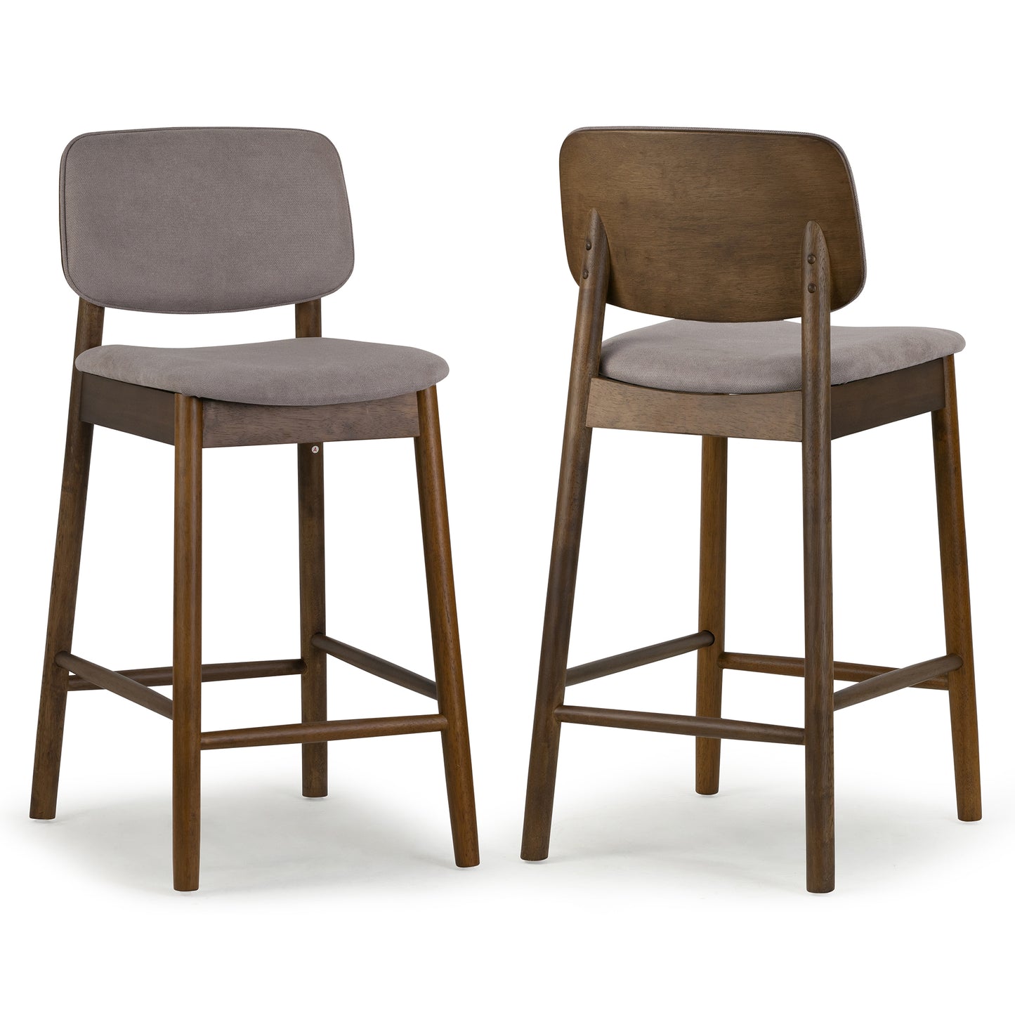 Set of 2 Azura Gray Fabric Counter Stool with Walnut Wood Legs