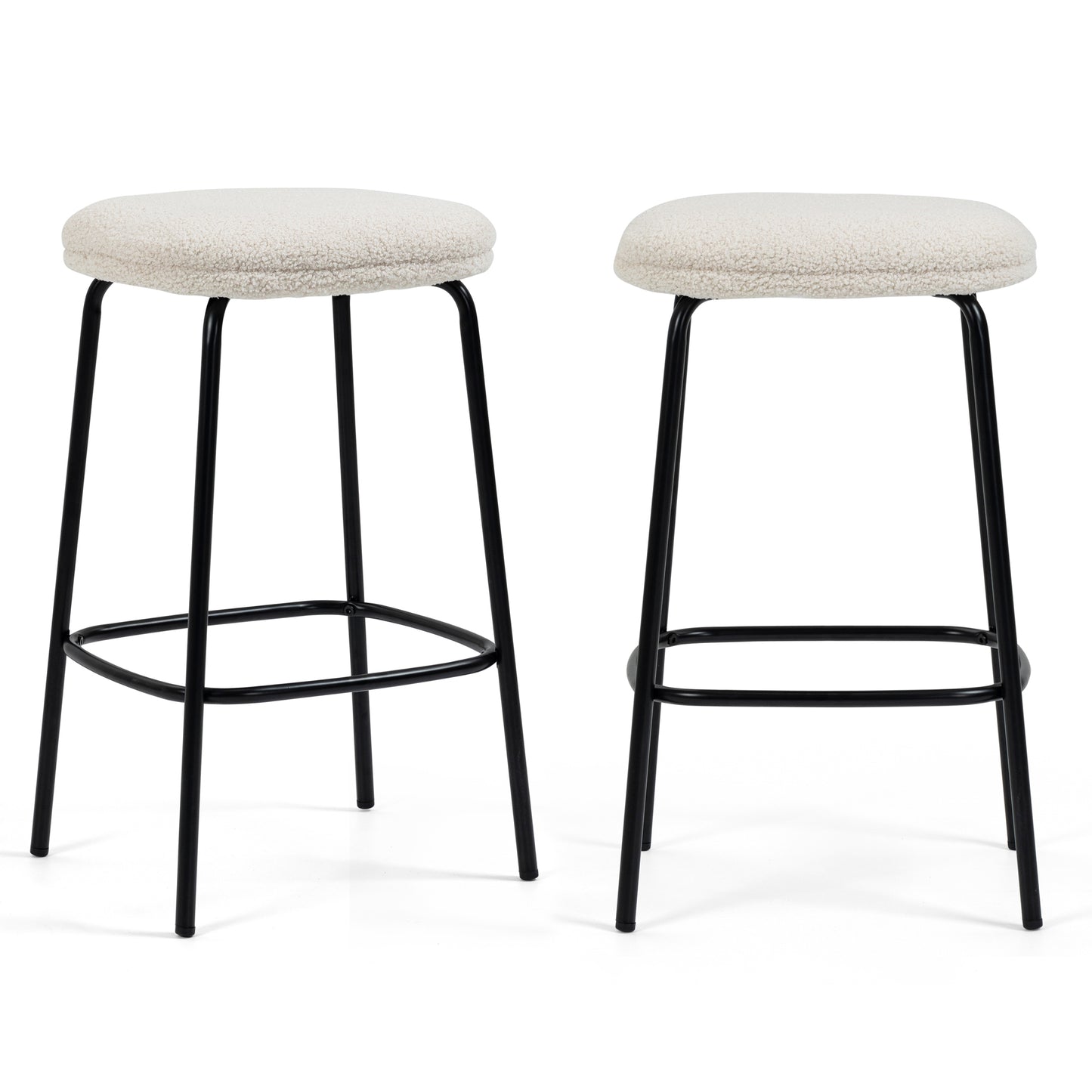 Set of 2 Ayana Beige Boucle Backless Counter Stool with Black Iron Legs